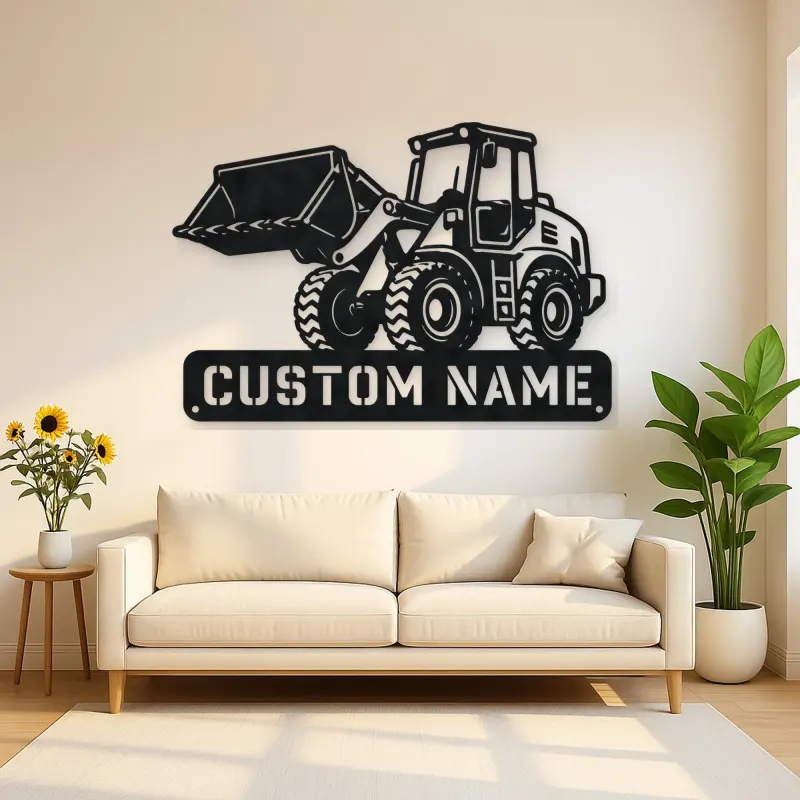 Personalized Compact Wheel Loader Raised Bucket Metal Wall Art