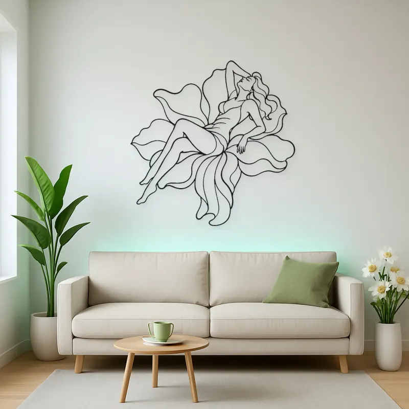 Reclining Flower Pose Metal Wall Art | Botanical Woman Wall Decor