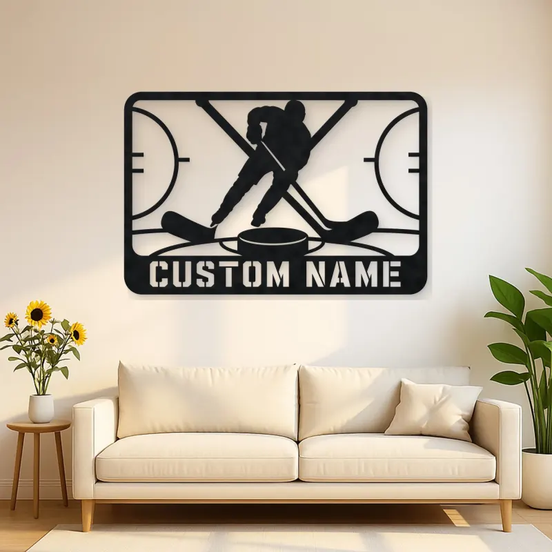 Personalized Ice Hockey Metal Wall Art with Crossed Sticks