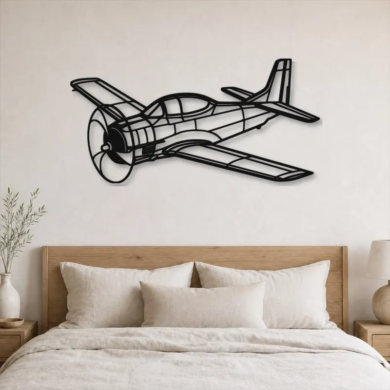 Insegna in metallo silhouette aereo T-28 Trojan Angle, Silhouette aereo in metallo, Decorazione parete aviazione, Decorazione per aviatori