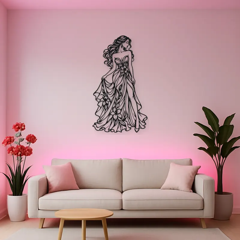 Floral Dress Muse Metal Wall Art | Botanical Woman Wall Decor