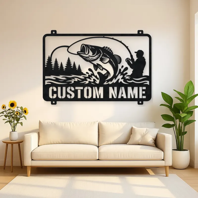Personalized Fisherman and Bass Metal Wall Art