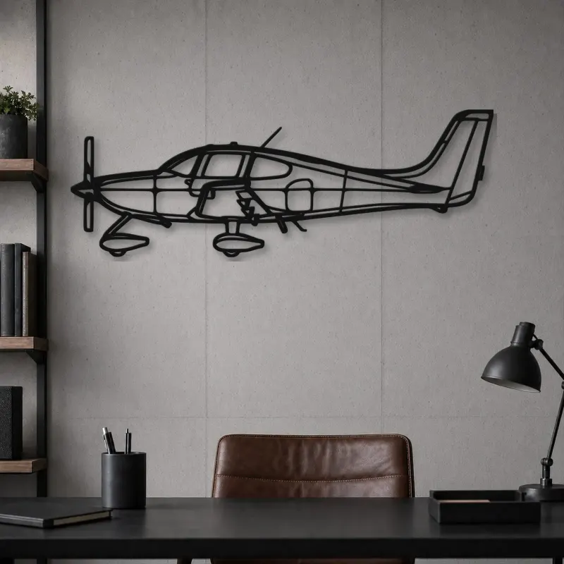 Silhouette in Metallo dell'Aereo SR22T GTS, Insegna in Metallo, Decorazione da Parete Aeronautica, Decorazione per Aviatori