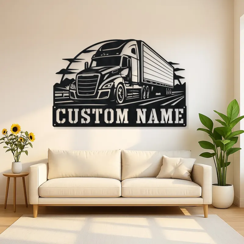 Personalized Modern Semi and Box Trailer Metal Wall Art
