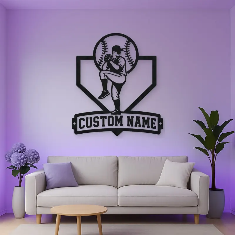 Personalized Baseball Pitcher Windup Metal Wall Art