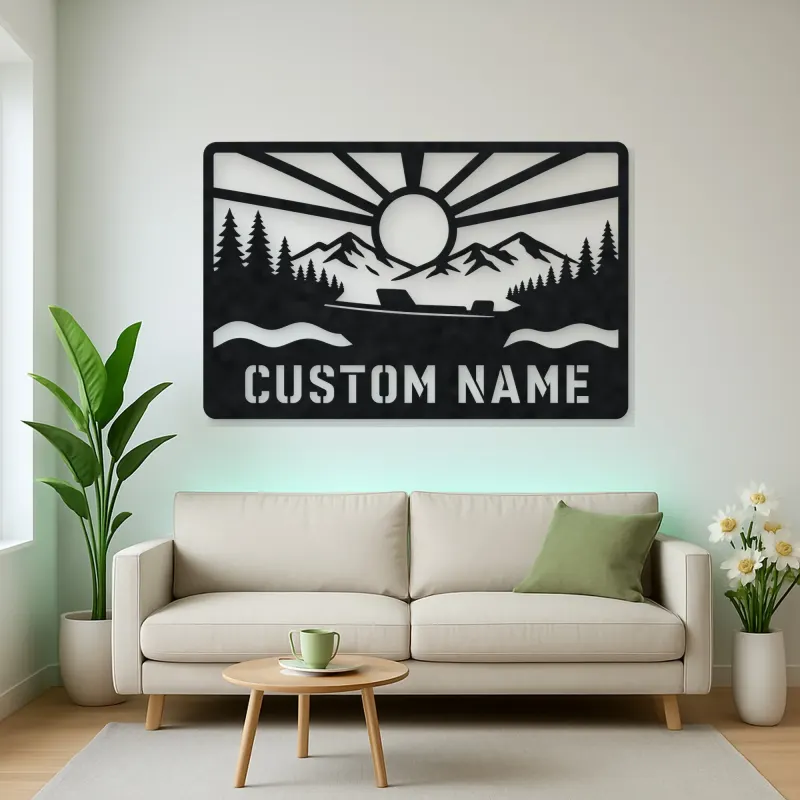 Personalized Speedboat Metal Wall Art with Mountain Lake