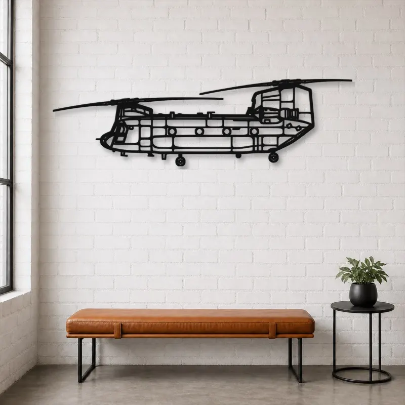Silhouette de l'hélicoptère Chinook CH-47 en métal, Décoration murale, Cadeau d'anniversaire, Silhouette d'avion