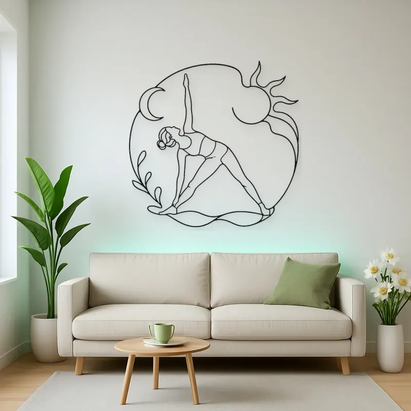 Triangle Pose Line Metal Wall Art | Yoga and Meditation Wall Decor