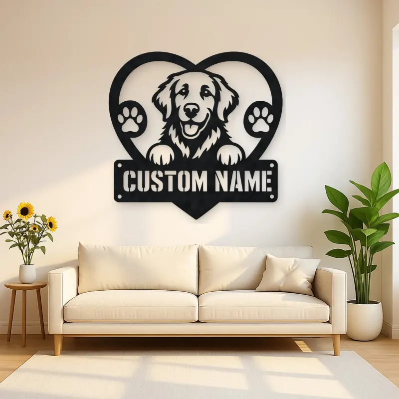 Personalized Retriever Dog Heart Metal Wall Art with Paw Prints