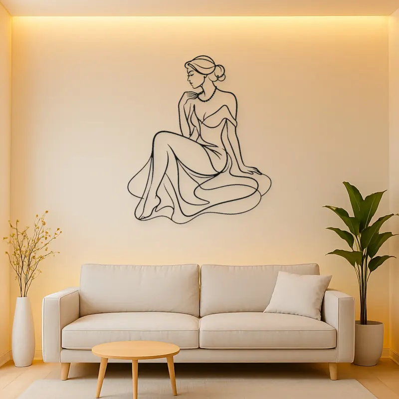Woman with Pearl Metal Wall Art | Feminine Figure Wall Decor