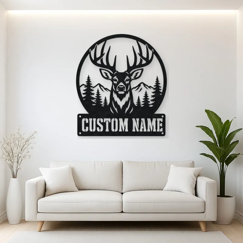 Personalized Buck Deer Metal Wall Art with Forest Landscape