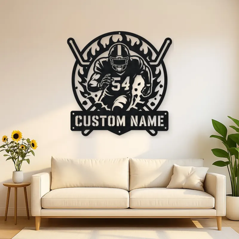 Personalized Number 54 Football Player Flame Metal Wall Art