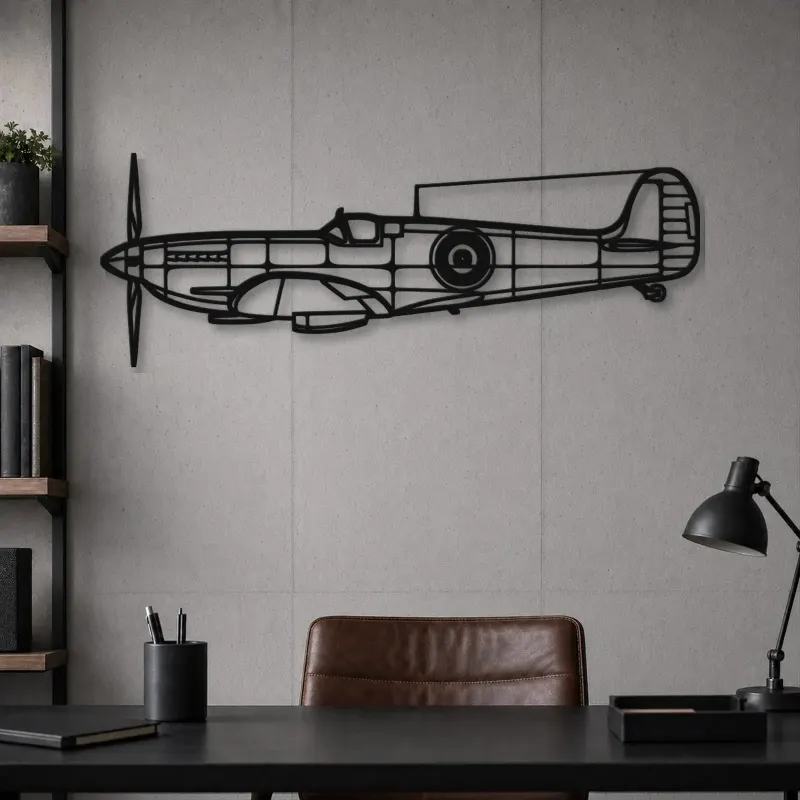 Silhouette d'avion Spitfire MK IX ALT en métal, Décoration murale en métal, Décor aéronautique, Décor d'aviation