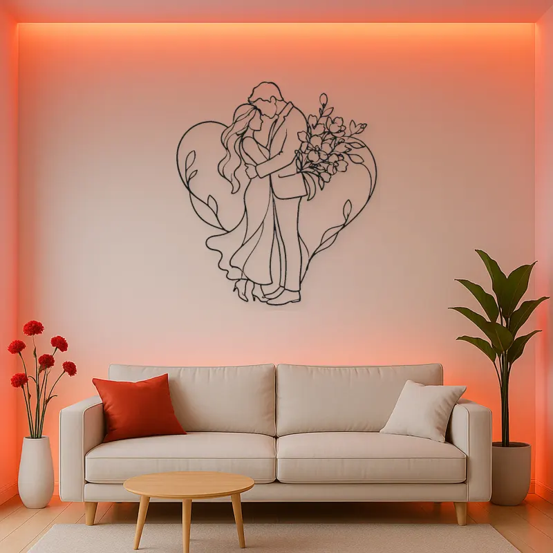 Flower Gift Lovers Metal Wall Art | Romantic Couple Decor