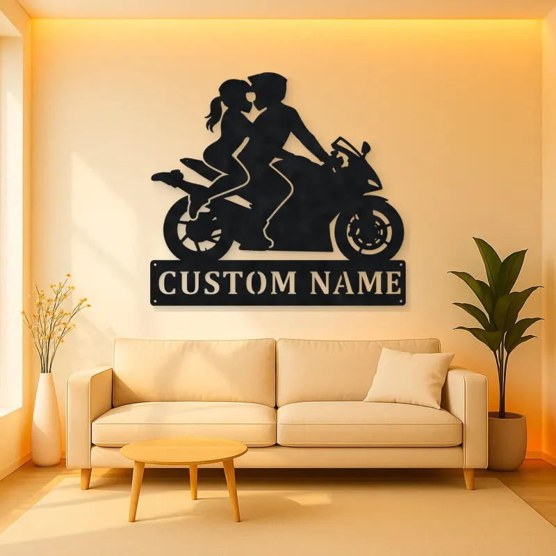 Personalized Two Rider Motorcycle Couple Metal Wall Art