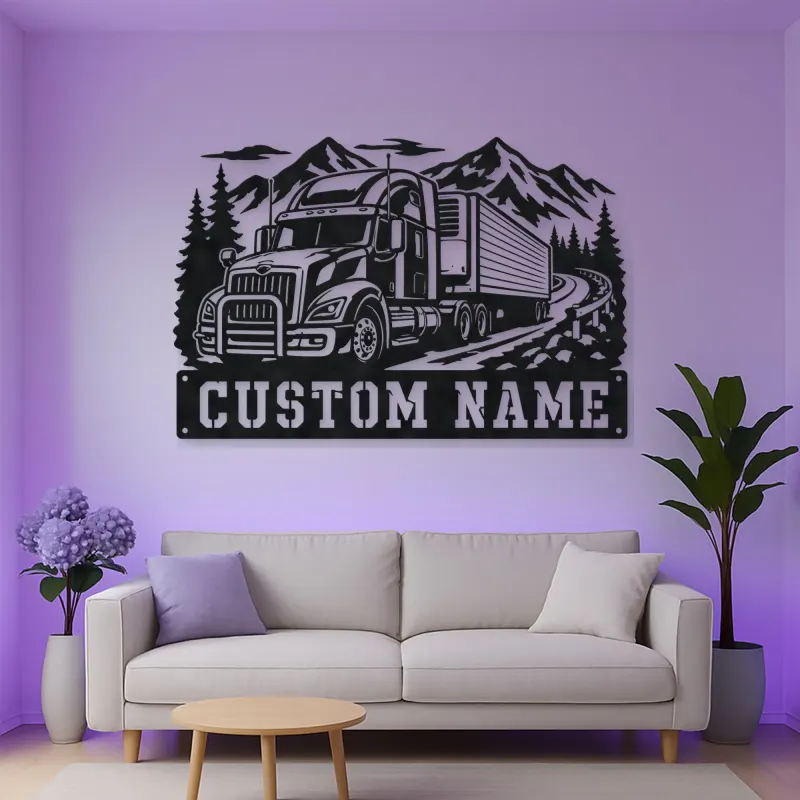 Personalized Refrigerated Semi Truck Mountain Metal Wall Art