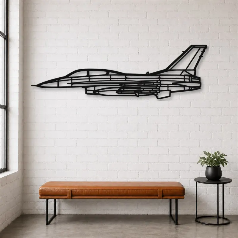 Silhouette d'avion F-16D en métal, Décoration murale aéronautique