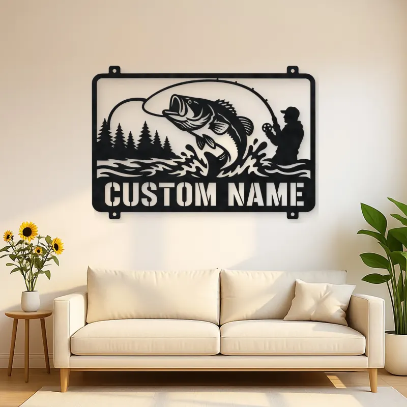 Personalized Fisherman and Bass Metal Wall Art