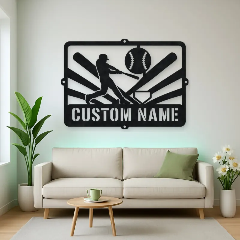 Personalized Baseball Batter Metal Wall Art with Ball Diamond