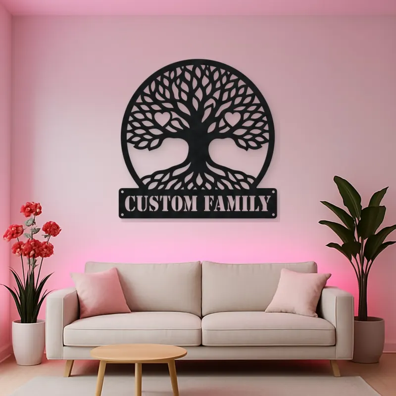 Personalized Family Tree Metal Wall Art with Heart Details