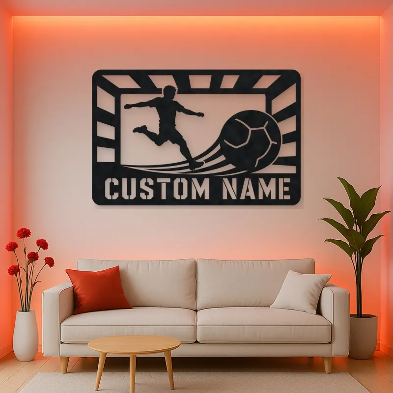 Personalized Soccer Player Metal Wall Art with Stadium