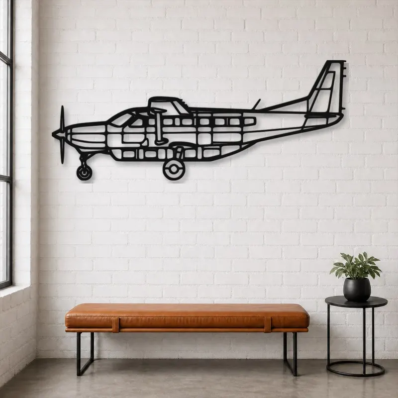 Silhouette en métal d'avion C208B Grand Caravan, Décoration murale en métal, Décor aéronautique, Cadeau pour aviateur