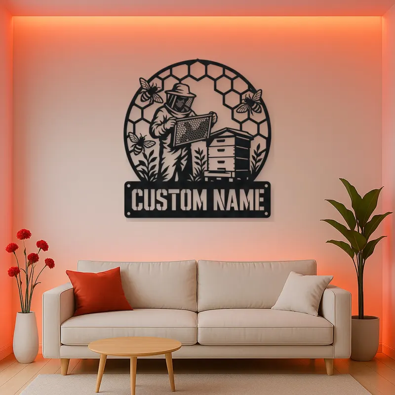 Personalized Beekeeper Honeycomb Frame and Hive Metal Wall Art