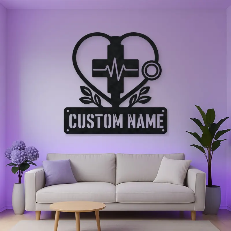 Personalized Medical Heart Metal Wall Art with Stethoscope