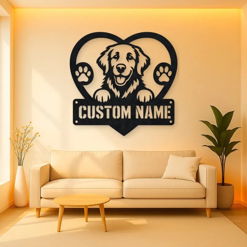 Personalized Retriever Dog Heart Metal Wall Art with Paw Prints