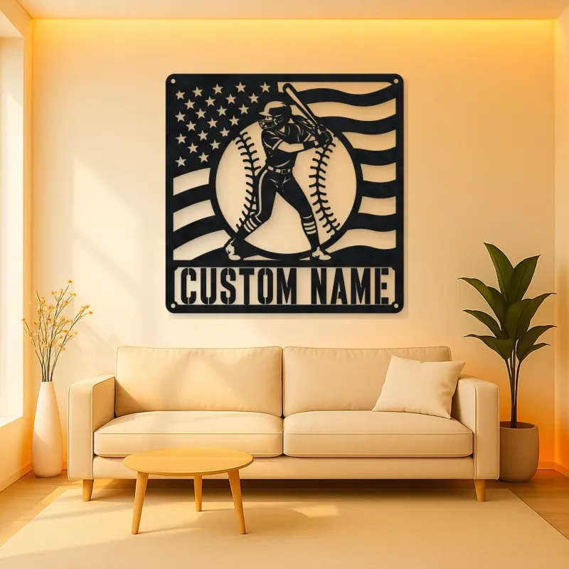 Personalized Female Softball Ready Stance Flag Metal Wall Art