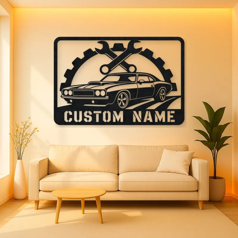 Personalized Muscle Car Metal Wall Art with Wrench Frame