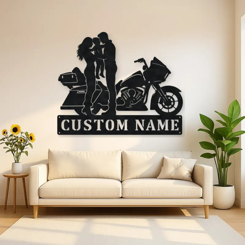 Personalized Touring Motorcycle Family of Three Metal Wall Art