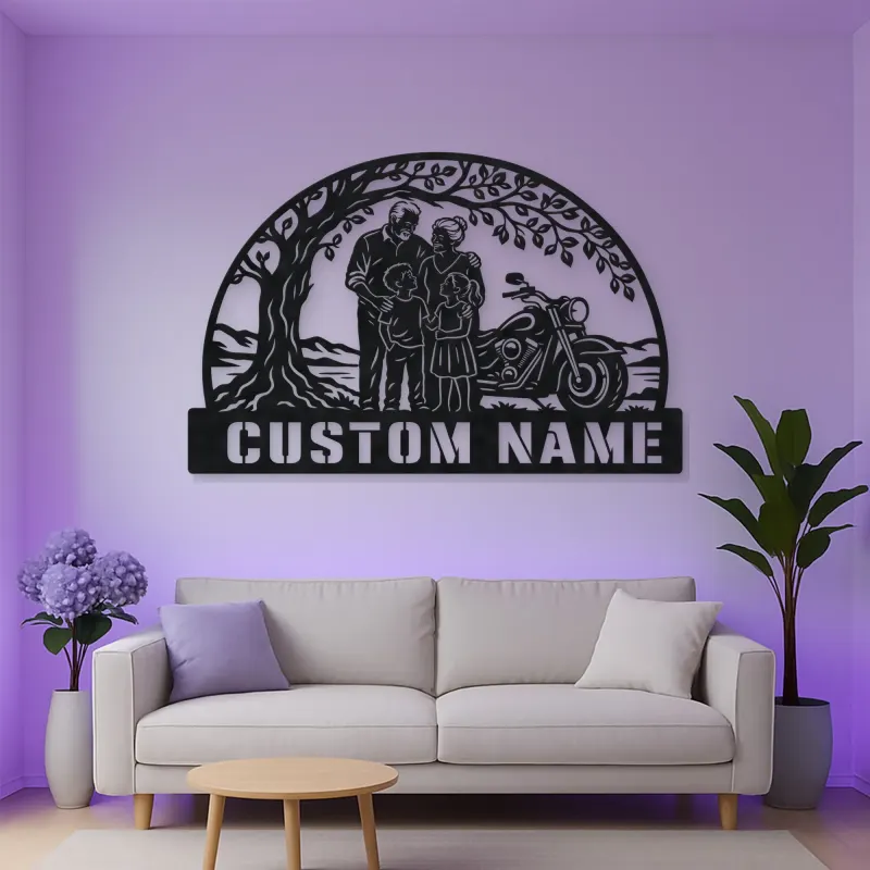 Personalized Grandparents Grandchildren Motorcycle Metal Wall Art