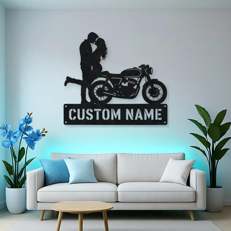Personalized Cafe Racer Couple Metal Wall Art