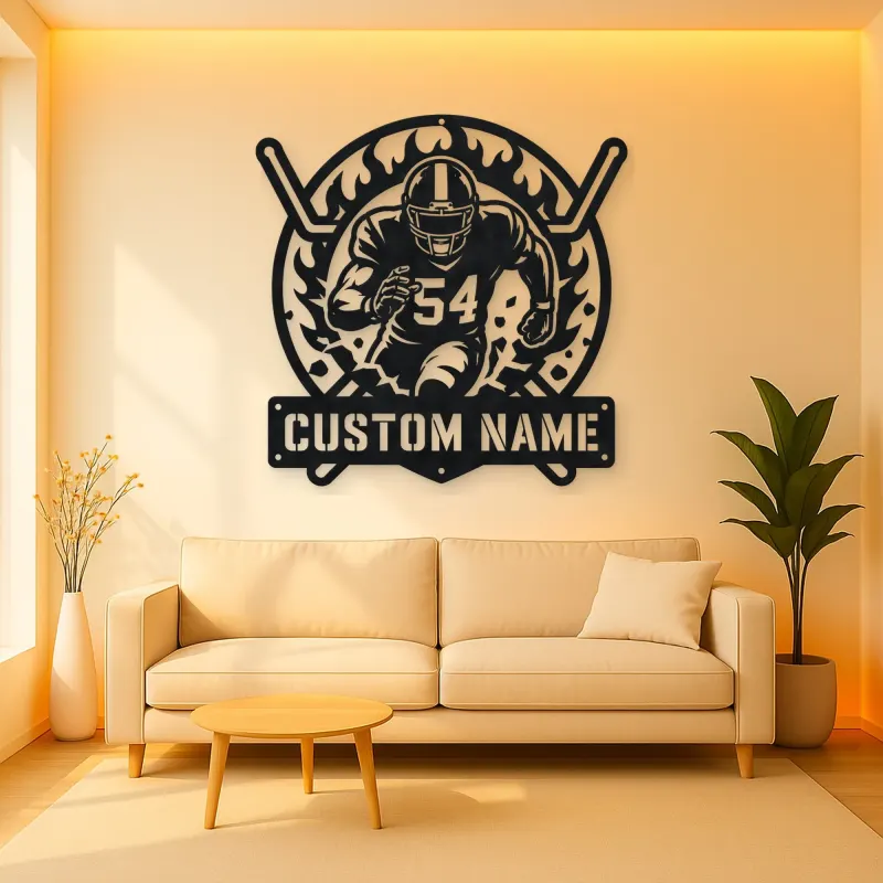 Personalized Number 54 Football Player Flame Metal Wall Art