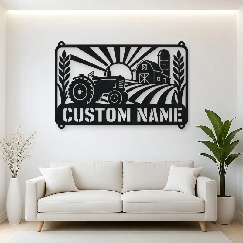 Personalized Vintage Tractor Metal Wall Art with Farm Scene