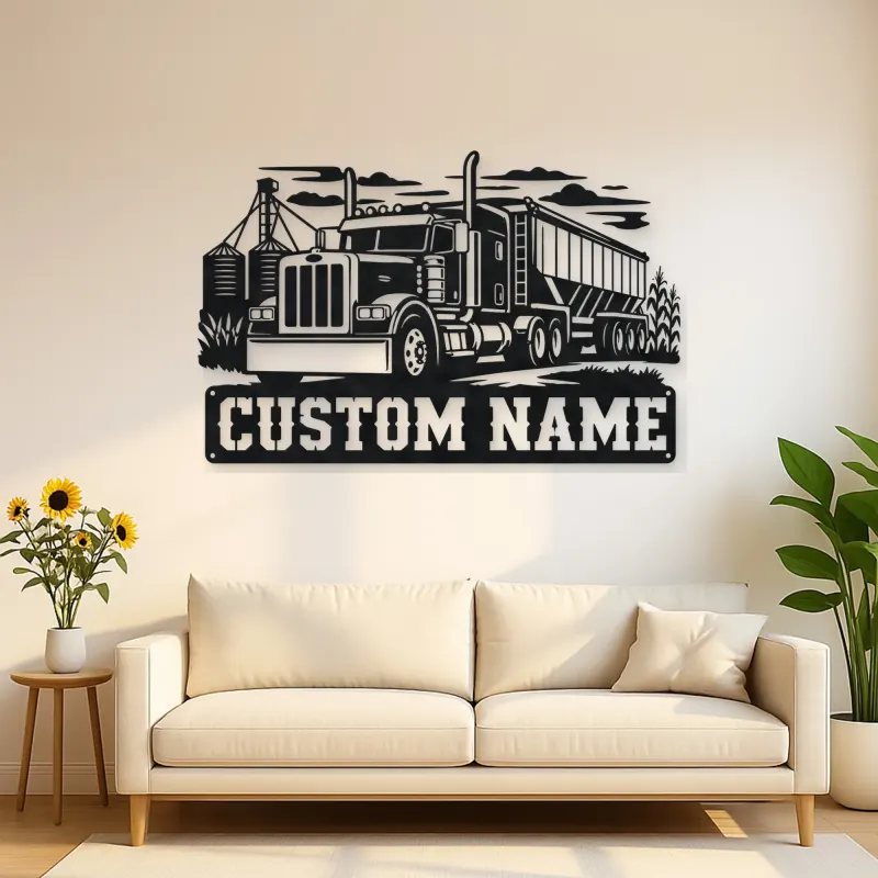Personalized Grain Hopper Semi Truck Farm Metal Wall Art