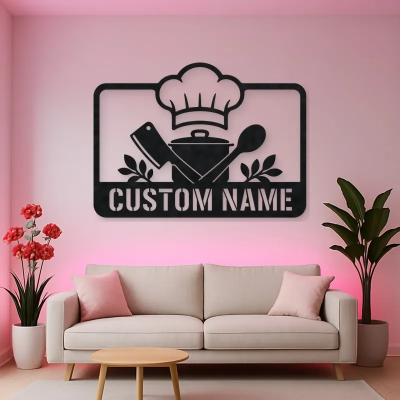 Personalized Chef Kitchen Metal Wall Art with Cooking Tools