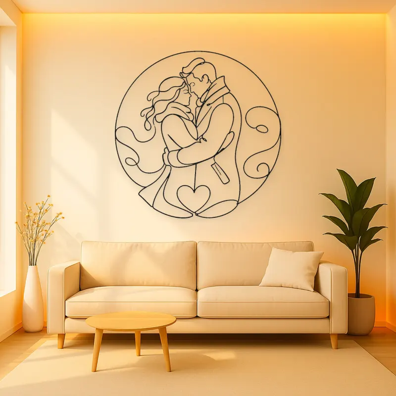 Winter Coat Lovers Metal Wall Art | Romantic Couple Decor