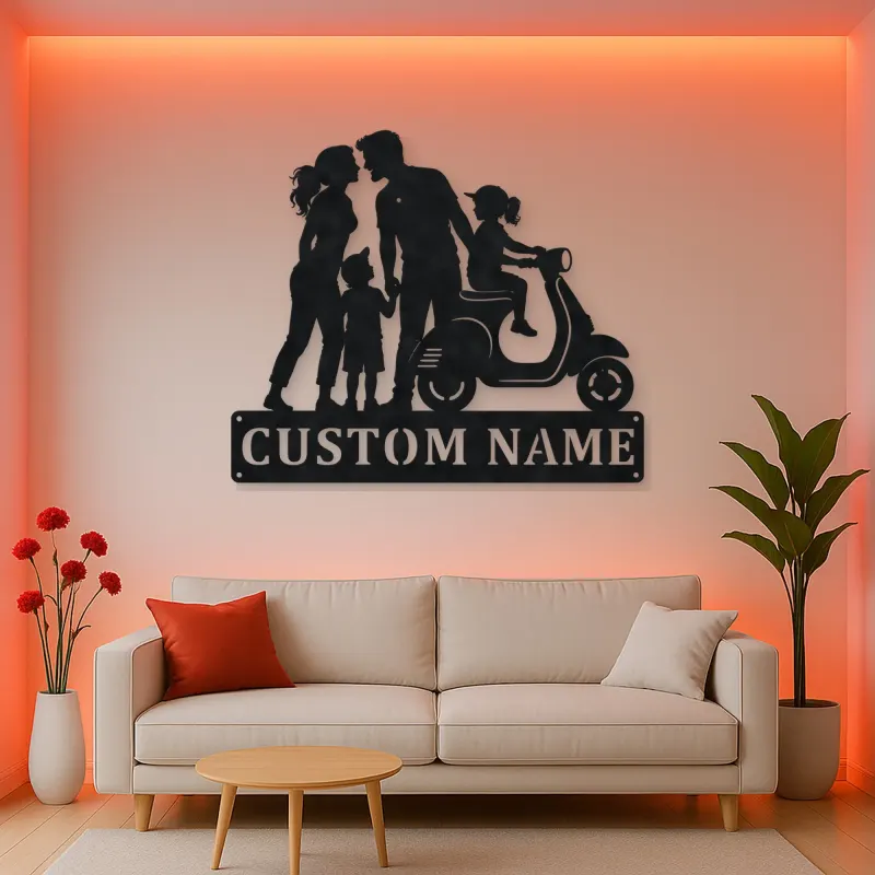 Personalized Scooter Family of Four Metal Wall Art
