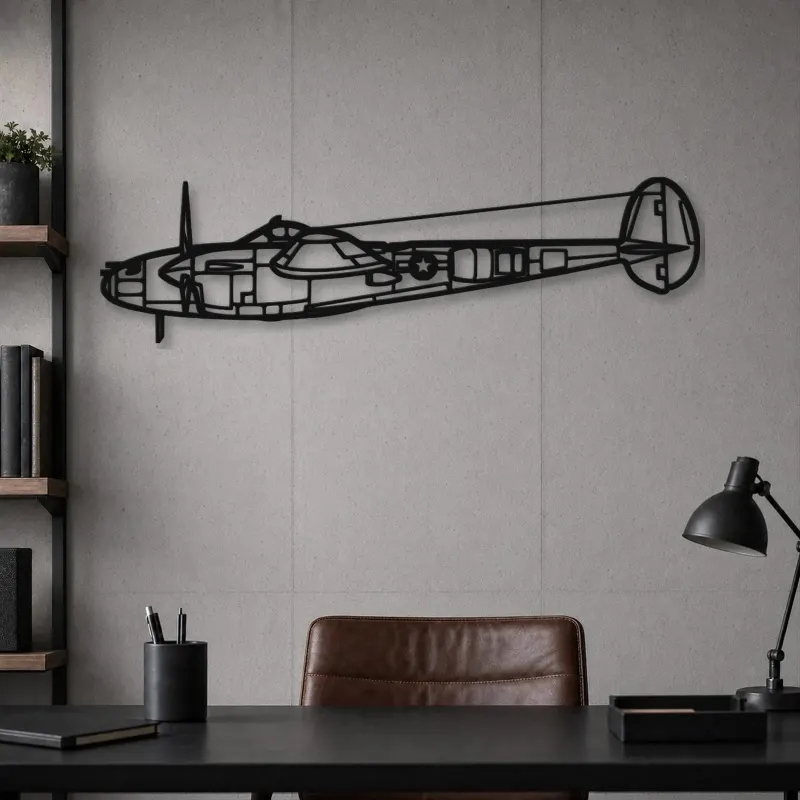 Silhouette d'avion en métal P-38L Lightning 1945, décoration murale aéronautique