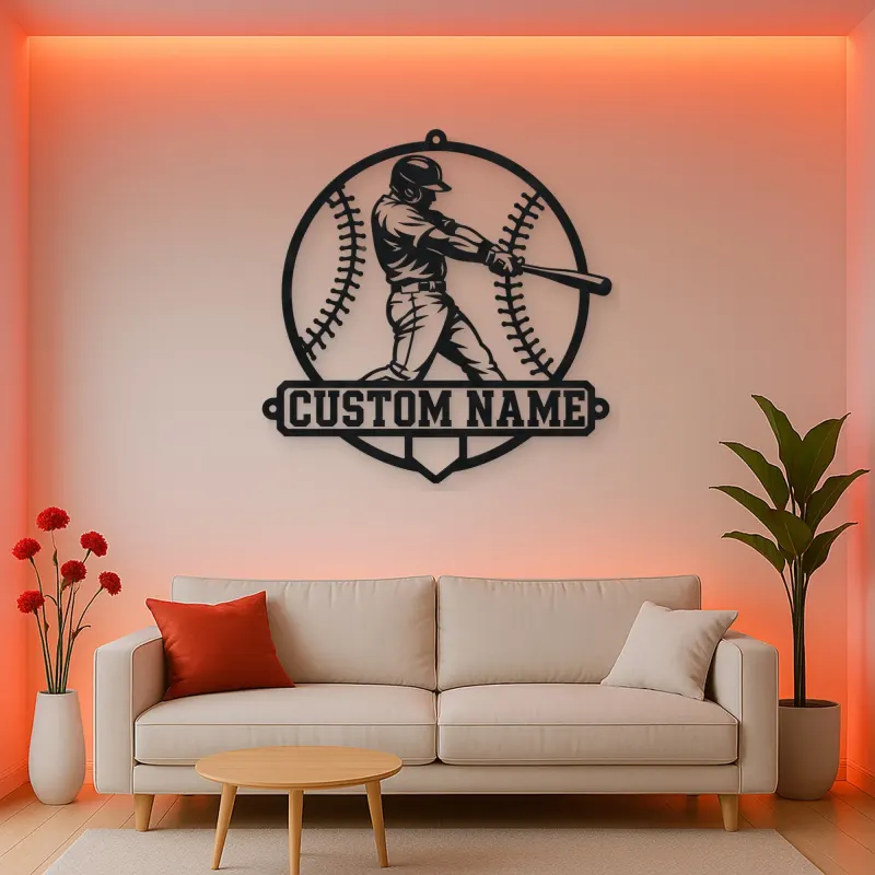 Personalized Baseball Batter Stitched Ball Metal Wall Art
