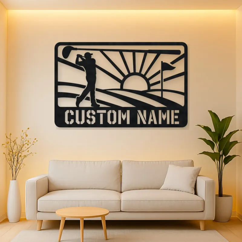 Personalized Golf Swing Metal Wall Art with Fairway