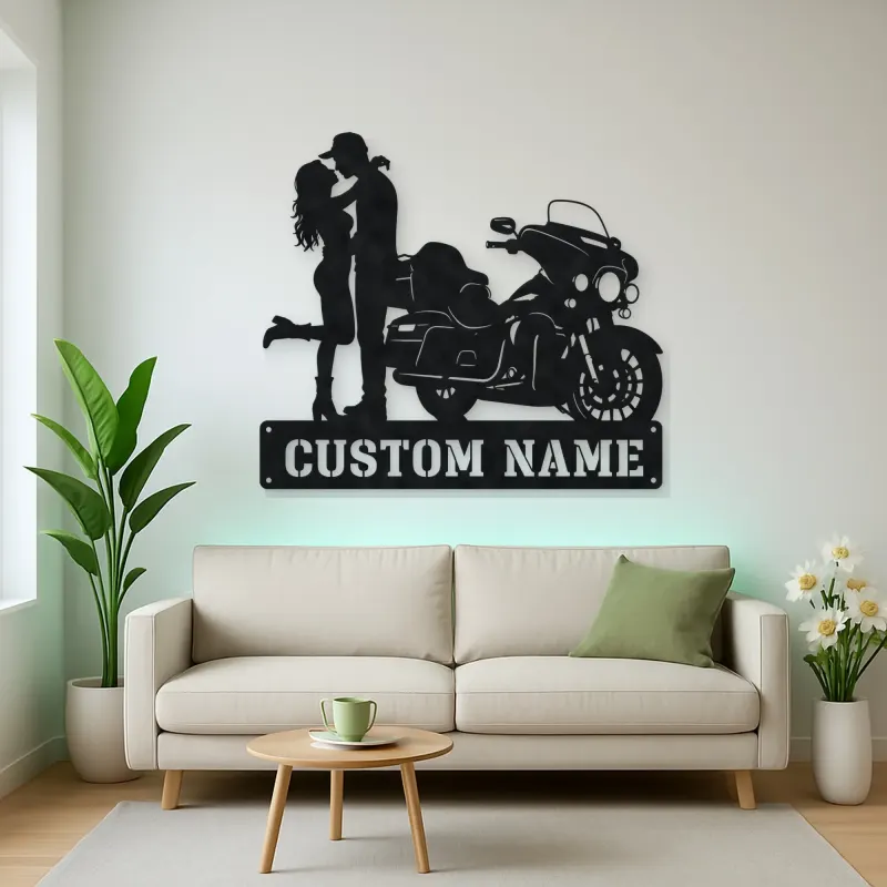 Personalized Touring Bagger Couple Metal Wall Art
