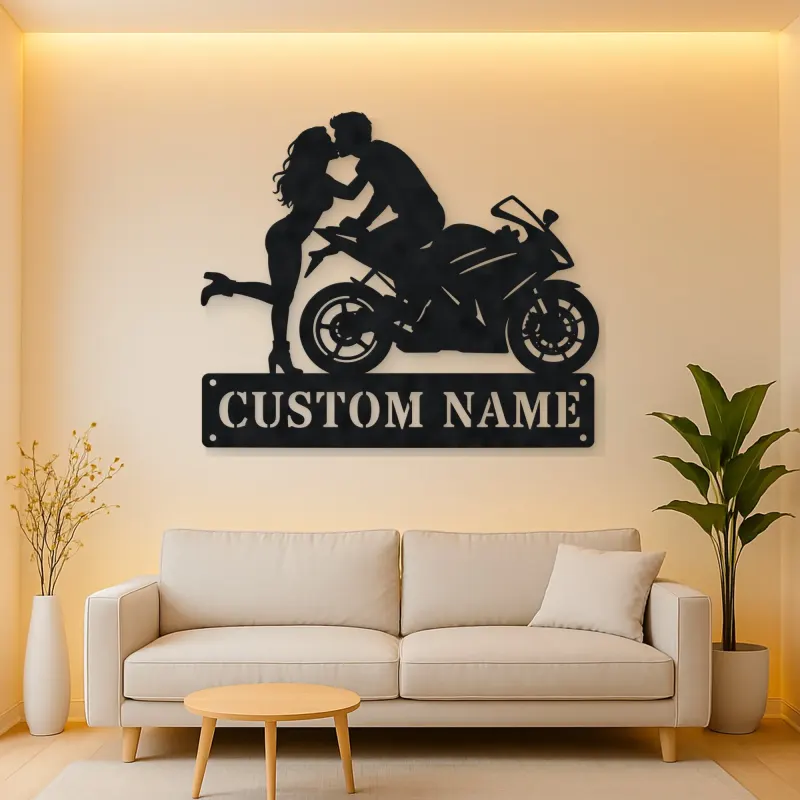Personalized Sport Motorcycle Couple Metal Wall Art