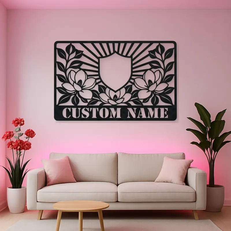 Personalized Magnolia Monogram Metal Wall Art