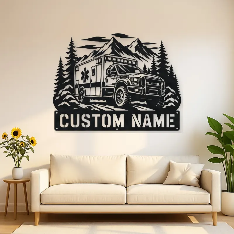 Personalized Mountain Rescue Ambulance Metal Wall Art