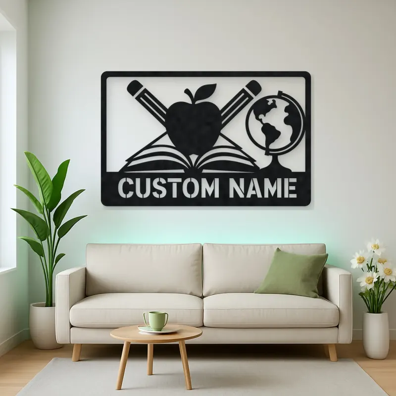 Personalized Teacher Metal Wall Art with Book and Apple