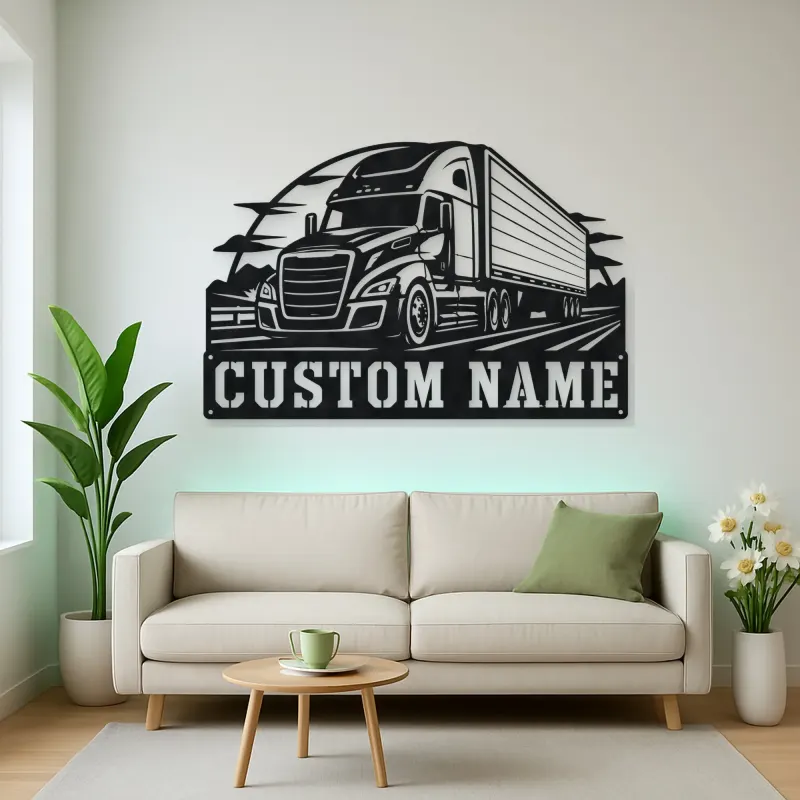 Personalized Modern Semi and Box Trailer Metal Wall Art