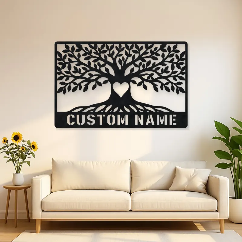 Personalized Leafy Tree Metal Wall Art with Heart